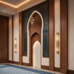Ahşap Cami Mihrabı – Mavi Motifli Özel Ölçü Cami Mihrabı – özel üretim ahşap ürün detay görünümü 4