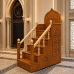 Ahşap Cami Minberi – Küçük Mescitler İçin Kompakt Ahşap Cami Minberi – özel üretim ahşap merdiven detay görünümü 2