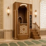 Kitaplıklı Modern Ahşap Cami Minberi – özel üretim ahşap raf detay görünümü 3