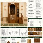 Kitaplıklı Modern Ahşap Cami Minberi – özel üretim ahşap raf detay görünümü 4