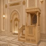 Açık Meşe Renkli İşlemeli Ahşap Cami Minberi – özel üretim ahşap merdiven detay görünümü 3