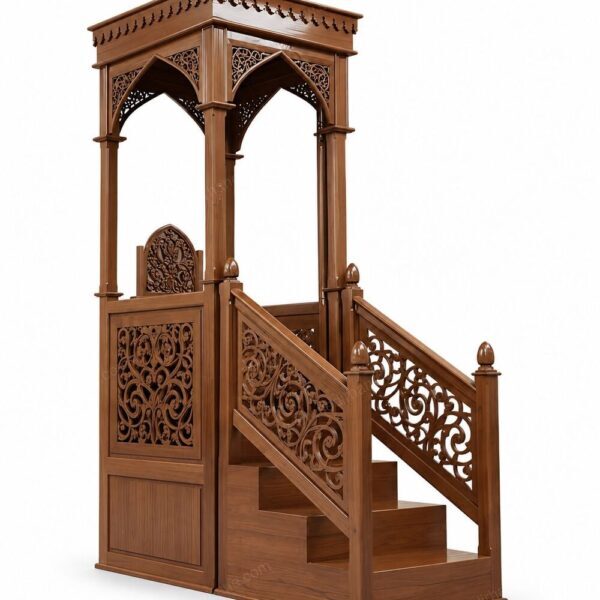 Üst Örtülü İşlemeli Ahşap Cami Minberi – özel üretim ahşap korkuluk