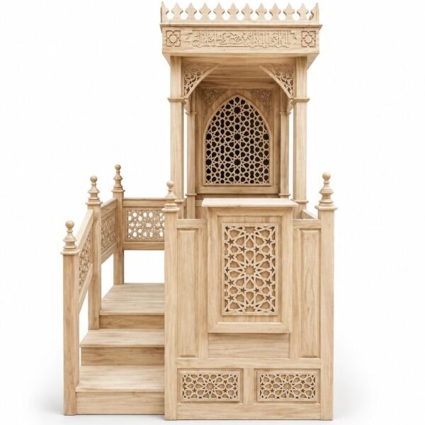 Açık Meşe Renkli İşlemeli Ahşap Cami Minberi – özel üretim özel üretim ahşap merdiven
